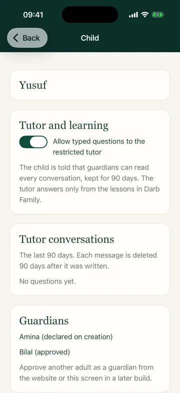 A child’s page for guardians: the tutor switch, the 90-day tutor conversations and the child’s two guardians